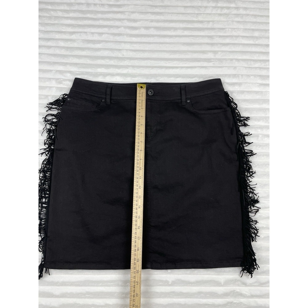 INC International Concepts Women's Fringe-Trim Denim Black Skirt Size 14 Western - Picture 4 of 9
